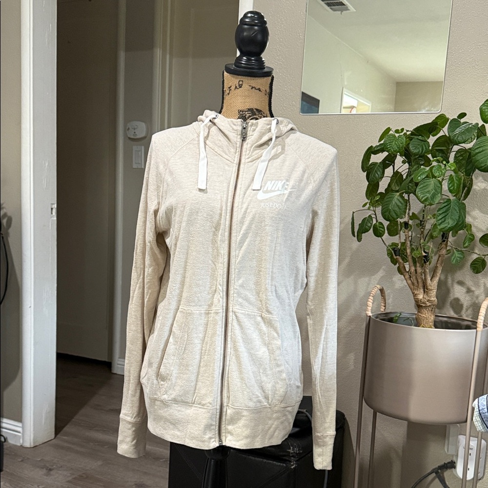 Nike Beige Full-Zip Hoodie with Hood